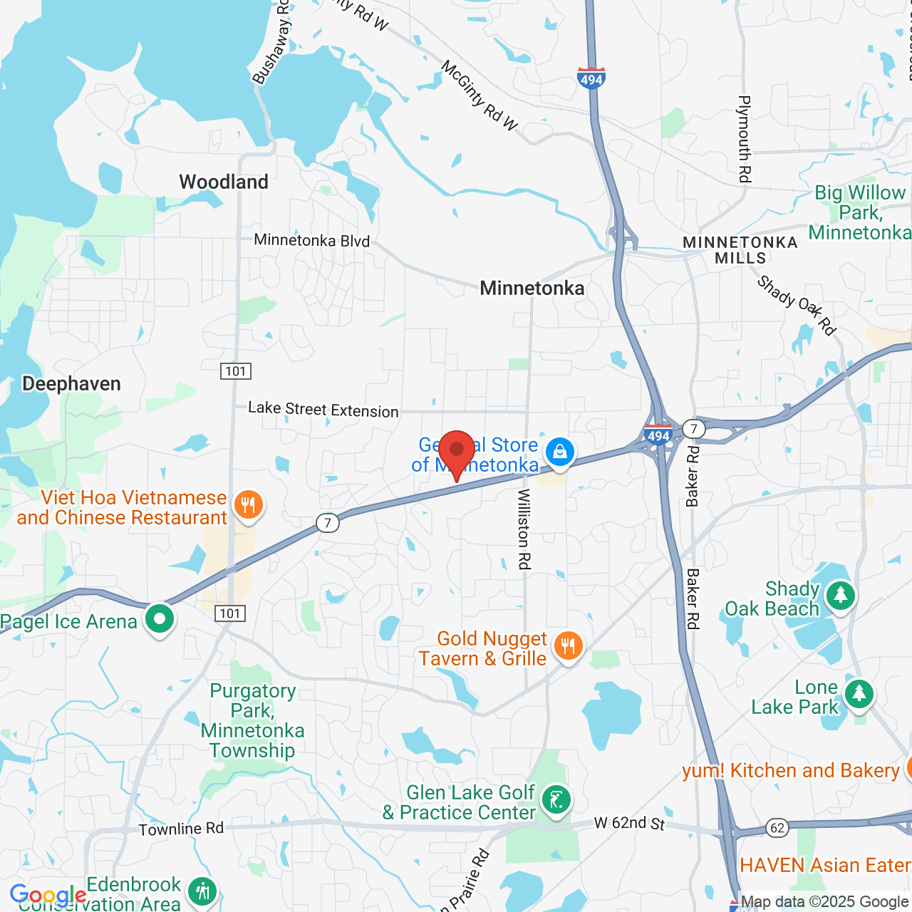 Google map image of our location in 15450 Highway 7 Minnetonka, MN